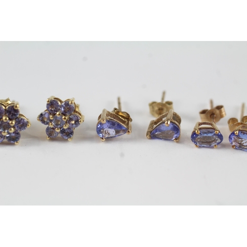 79 - 3 x 9ct Gold Tanzanite Earrings (2.8g)