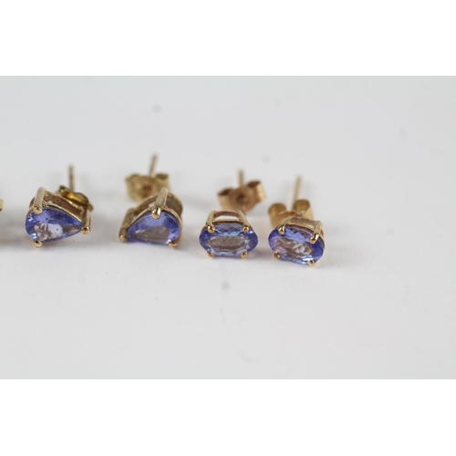 79 - 3 x 9ct Gold Tanzanite Earrings (2.8g)