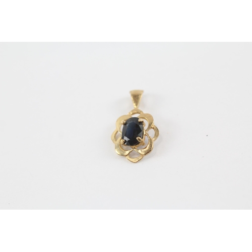 87 - 3 x 9ct gold vintage sapphire and diamond set pendants (2.2g)