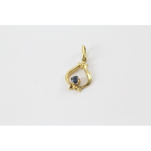 87 - 3 x 9ct gold vintage sapphire and diamond set pendants (2.2g)