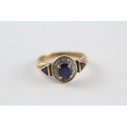 88 - 9ct gold sapphire & diamond vintage ring (3g) Size  M 1/2