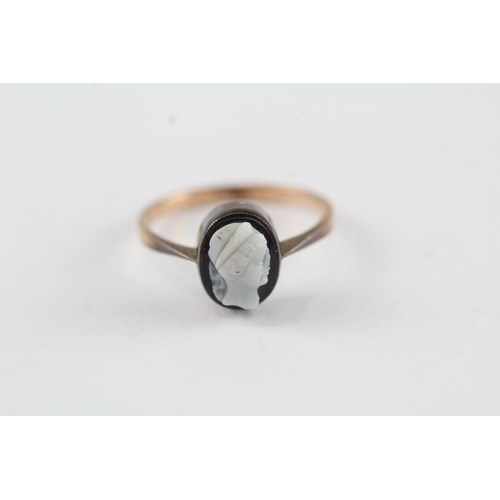 89 - 9ct gold black onyx antique cameo ring (1.6g) Size  N