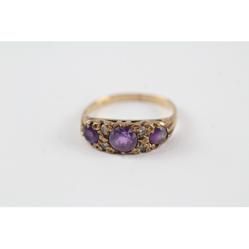 90 - 9ct gold amethyst & diamond antique ring (2.3g) Size  L