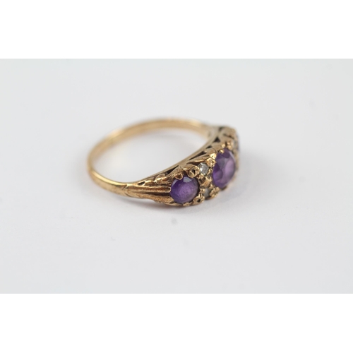 90 - 9ct gold amethyst & diamond antique ring (2.3g) Size  L