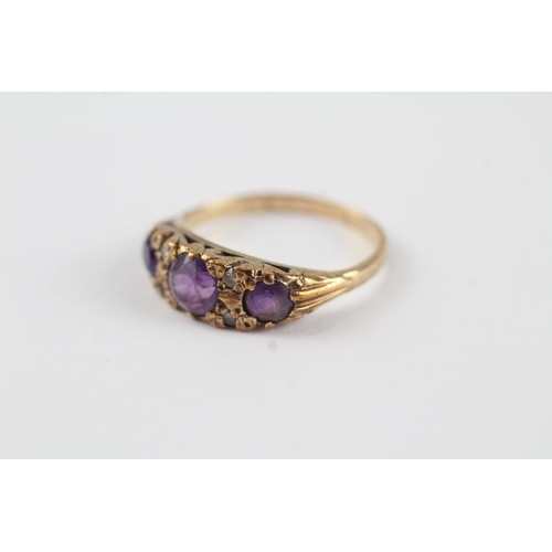 90 - 9ct gold amethyst & diamond antique ring (2.3g) Size  L