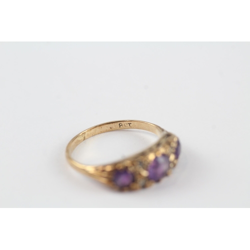 90 - 9ct gold amethyst & diamond antique ring (2.3g) Size  L