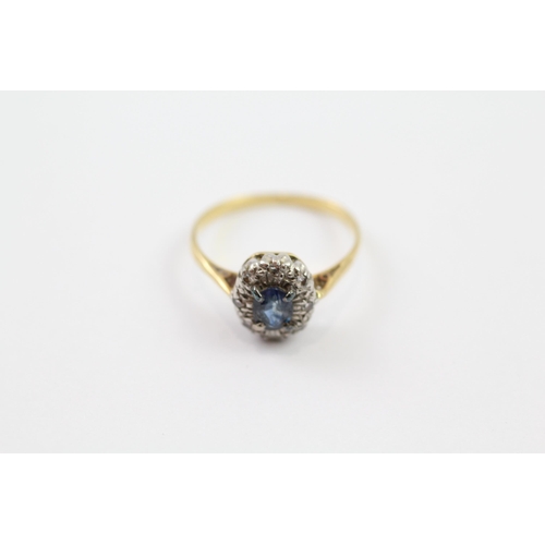 96 - 18ct gold sapphire & diamond cluster ring (1.7g) Size  J 1/2