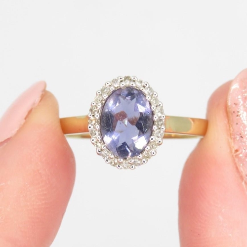 102 - 9ct gold iolite & diamond cluster ring (2g) Size  P