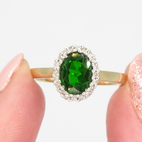 104 - 9ct gold diopside & diamond cluster ring (2.1g) Size  P