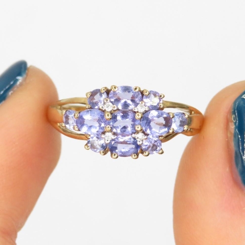 111 - 9ct gold tanzanite & diamond ring (2.3g) Size  O