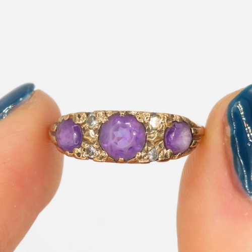 90 - 9ct gold amethyst & diamond antique ring (2.3g) Size  L