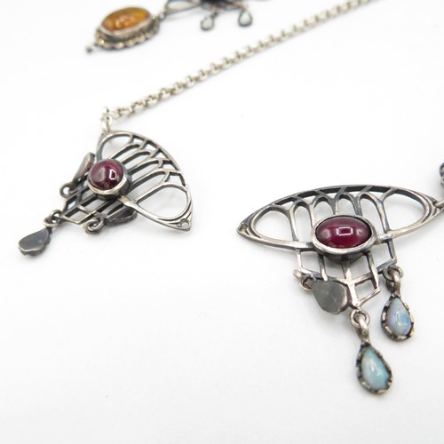 210 - Silver Art Nouveau necklace and earrings gemstone set