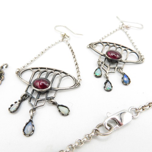 210 - Silver Art Nouveau necklace and earrings gemstone set