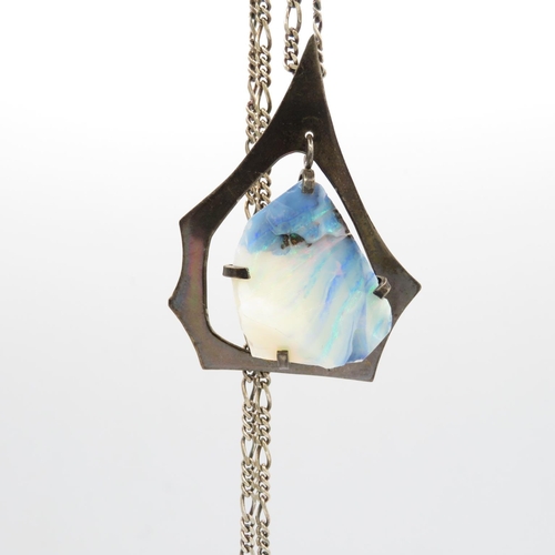 161 - Silver modernist necklace with Opal pendant