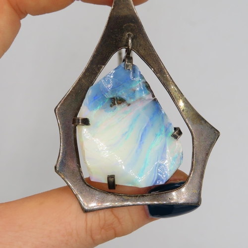 161 - Silver modernist necklace with Opal pendant