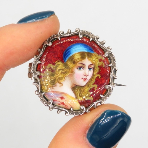 185 - Silver hand painted enamel brooch