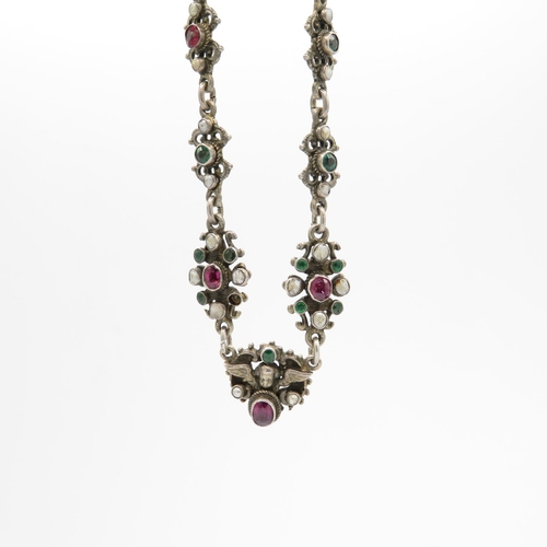 213 - Silver antique necklace set with gemstones