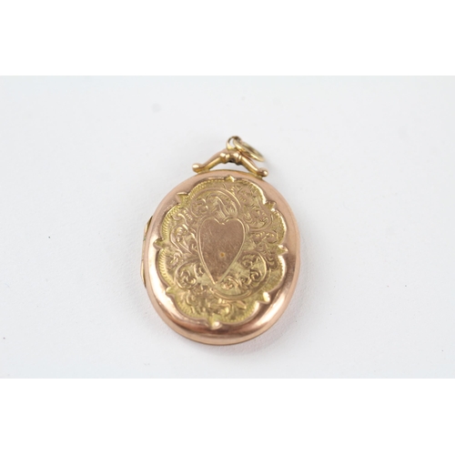 101 - 9ct rose gold antique scrolling foliate engraved oval locket (3.7g)