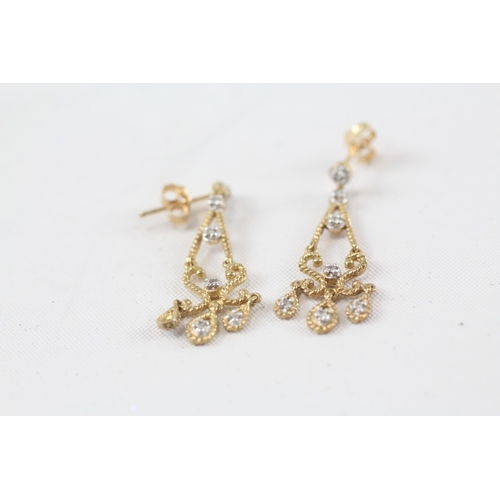 103 - 9ct gold diamond set chandelier drop earrings (2g)