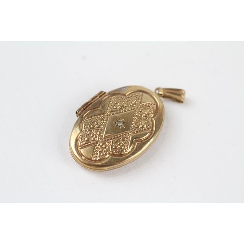 107 - 9ct gold vintage diamond set locket (3.2g)