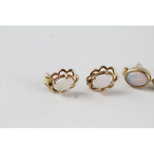 12 - 3 x 9ct gold white opal stud earrings (2.5g)