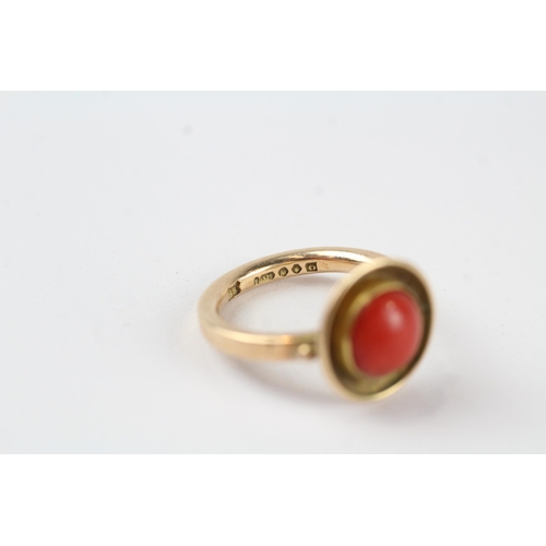 139 - 9ct gold coral halo ring (4.1g) Size  K+1/2