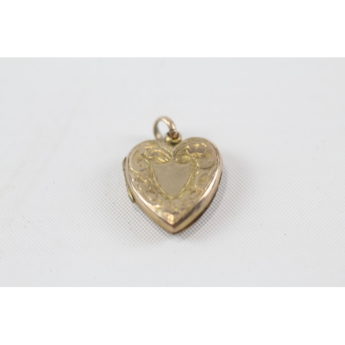 140 - 9ct gold back & front heart locket pendant (1.4g)