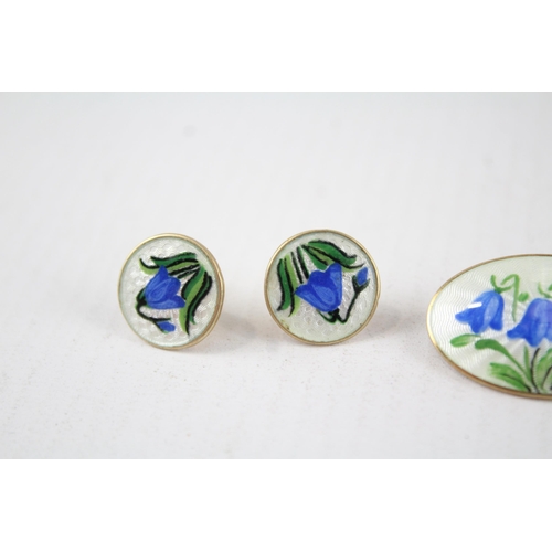 172 - Silver enamel brooch & earrings set by maker David Anderson (8g)