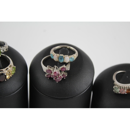 177 - A collection of silver gemstone rings including Ruby (33g)