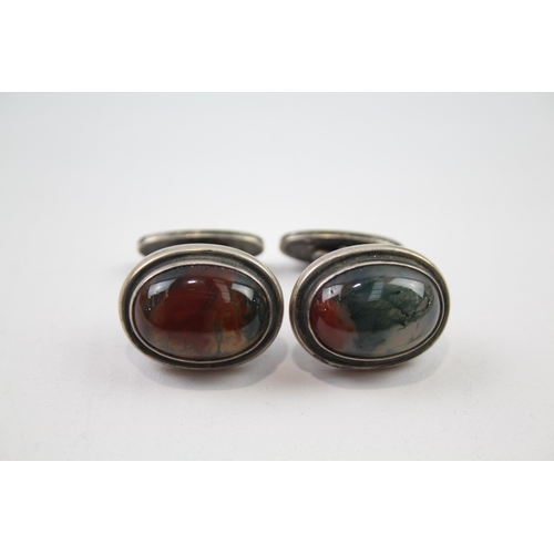 179 - A pair of silver Moss Agate cufflinks by maker Georg Jensen (21g)