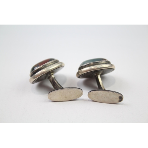 179 - A pair of silver Moss Agate cufflinks by maker Georg Jensen (21g)