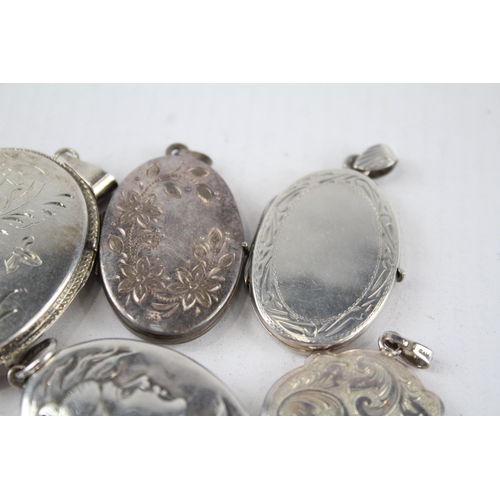 184 - Five silver locket pendants including Nouveau style (49g)