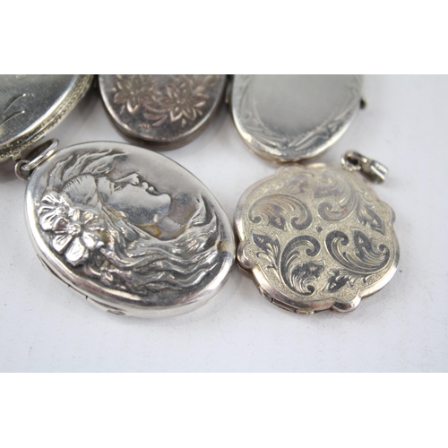 184 - Five silver locket pendants including Nouveau style (49g)