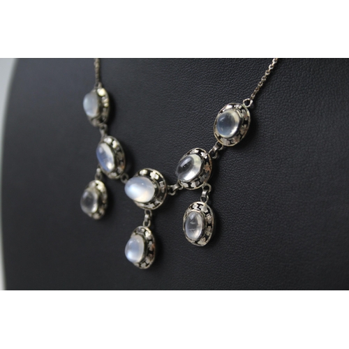 186 - Silver Moonstone multi drop necklace (11g)