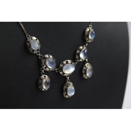 186 - Silver Moonstone multi drop necklace (11g)