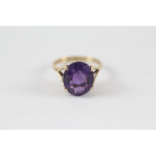 19 - 9ct gold amethyst single stone ring (2.4g) Size  K