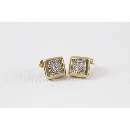 25 - 9ct gold diamond square-shaped cluster stud earrings (2g)