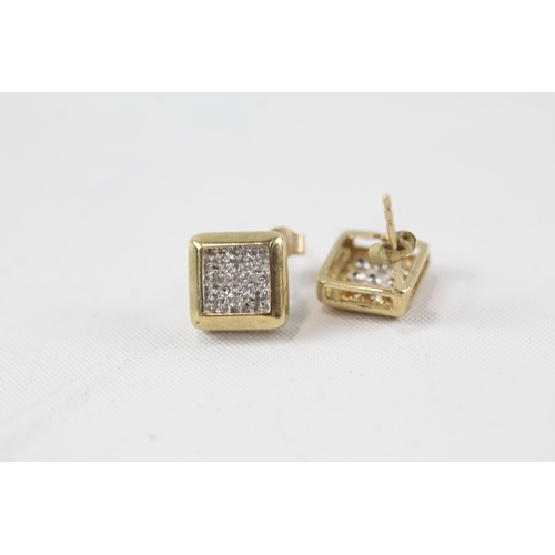 25 - 9ct gold diamond square-shaped cluster stud earrings (2g)