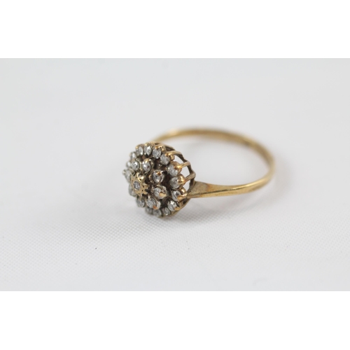 27 - 9ct gold old cut diamond halo ring (1.8g) Size  L