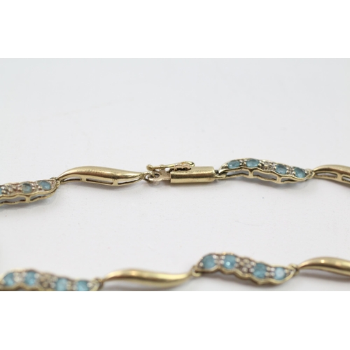 3 - 9ct gold diamond & blue topaz panel bracelet (4.9g)