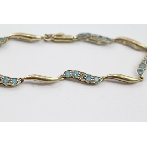 3 - 9ct gold diamond & blue topaz panel bracelet (4.9g)