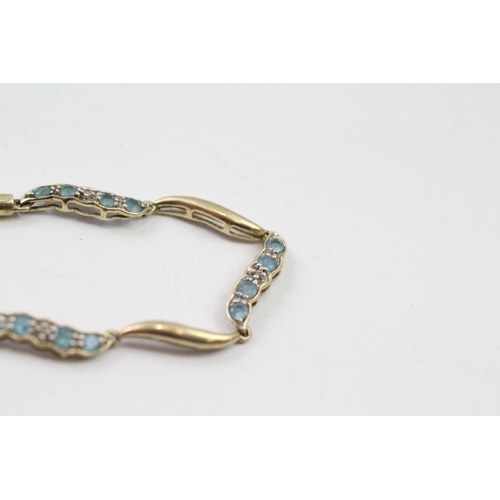 3 - 9ct gold diamond & blue topaz panel bracelet (4.9g)