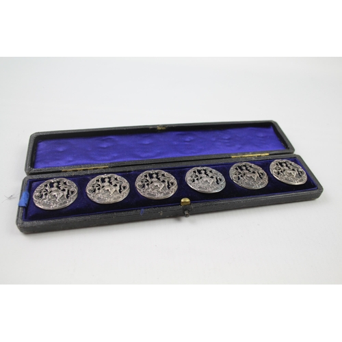 6 x Antique Edwardian Art Nouveau 1903 Birmingham Sterling Silver Buttons (22g)