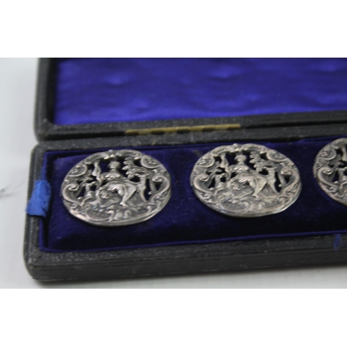 325 - 6 x Antique Edwardian Art Nouveau 1903 Birmingham Sterling Silver Buttons (22g)