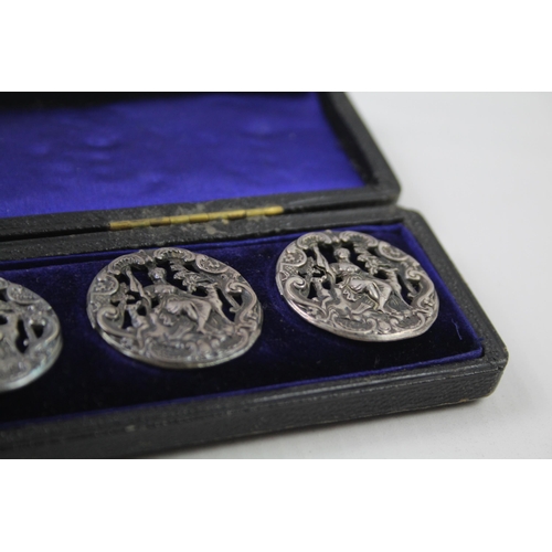 325 - 6 x Antique Edwardian Art Nouveau 1903 Birmingham Sterling Silver Buttons (22g)