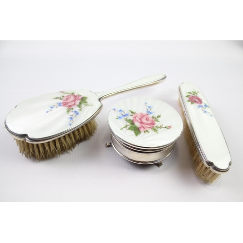 327 - 3 x Vintage 1964 Birmingham Sterling Silver Vanity w/ Guilloche Enamel (406g)