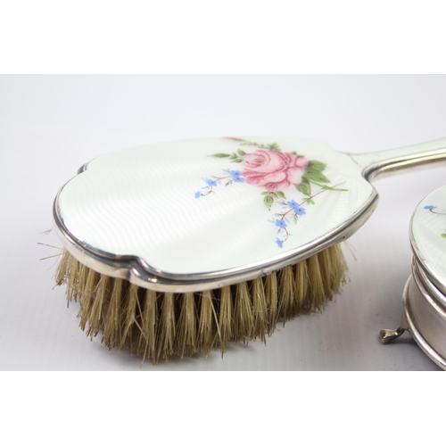 327 - 3 x Vintage 1964 Birmingham Sterling Silver Vanity w/ Guilloche Enamel (406g)