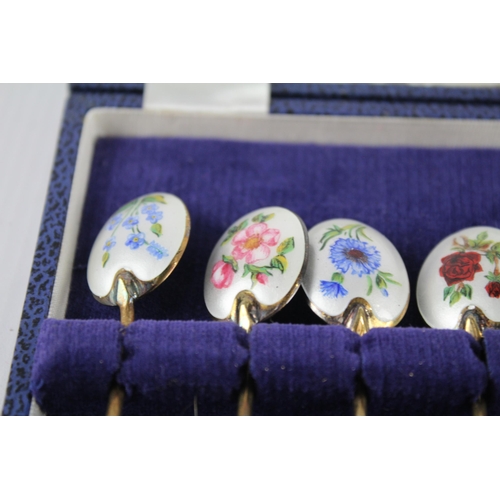 341 - 6 x Vintage 1972 Birmingham Sterling Silver Coffee Spoons w/ Enamel (53g)