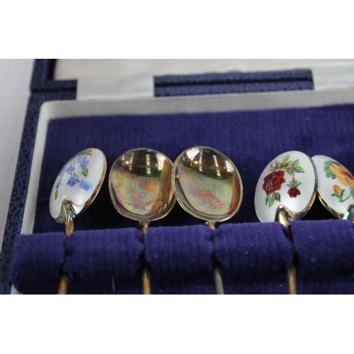 341 - 6 x Vintage 1972 Birmingham Sterling Silver Coffee Spoons w/ Enamel (53g)