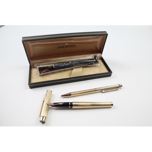 392 - Vintage SHEAFFER Targa Gold Plated Fountain Pen w/ 14ct Gold Nib, Ballpoint, Box